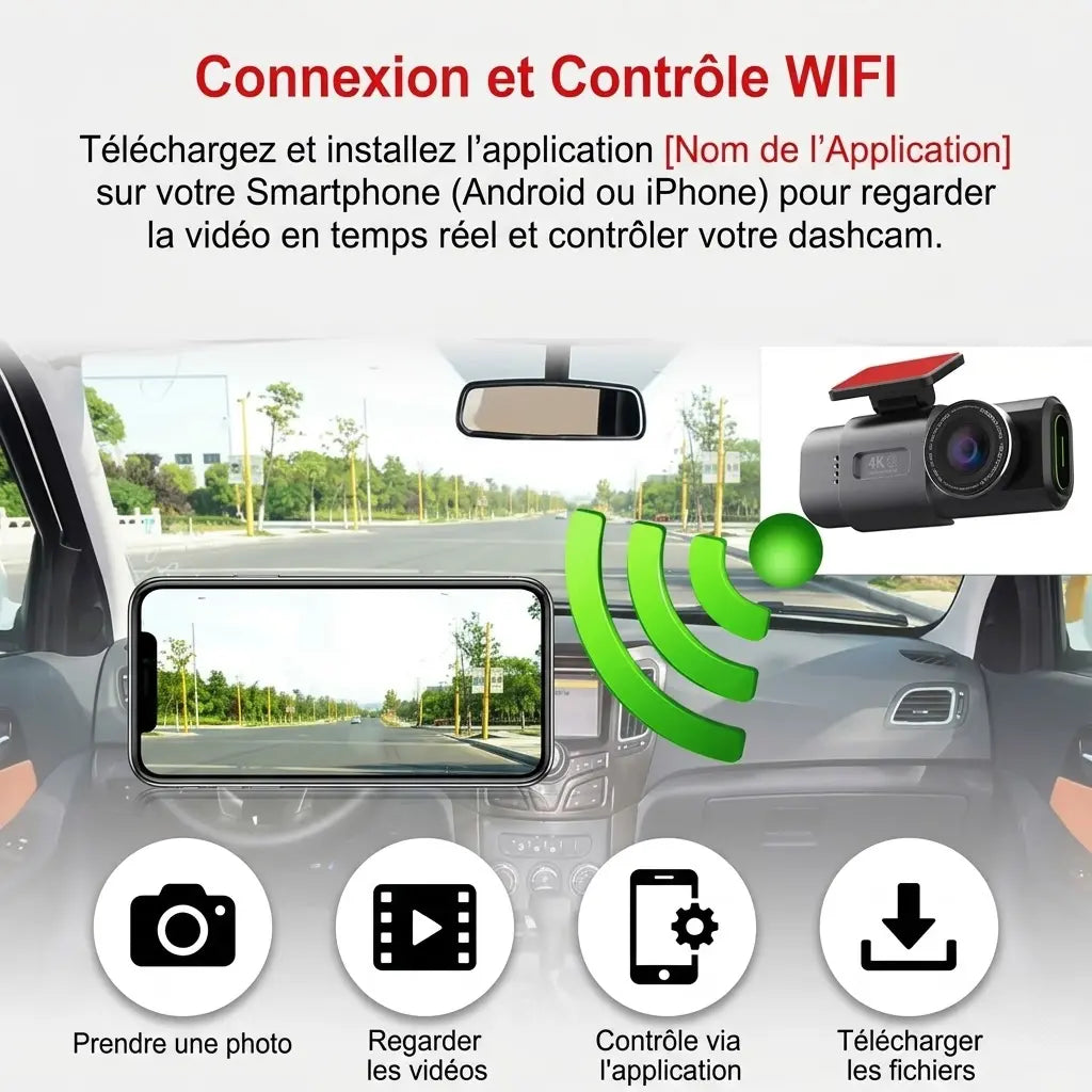Dashcam Voiture 4K UHD Discrète - WiFi, GPS & Carte 32Go