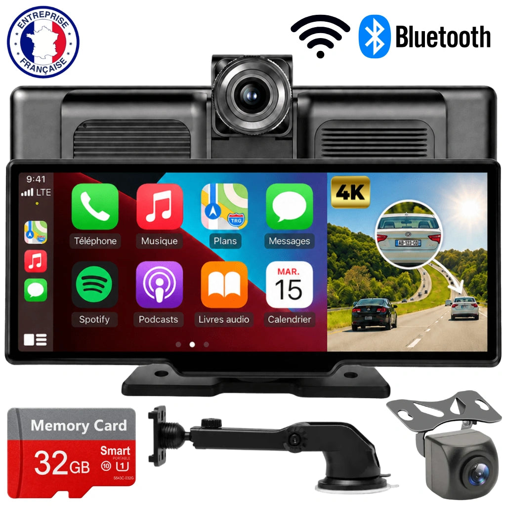 Écran CarPlay Sans Fil Bluetooth avec Dashcam 4K Caméra Embarquée | Nova Drive™