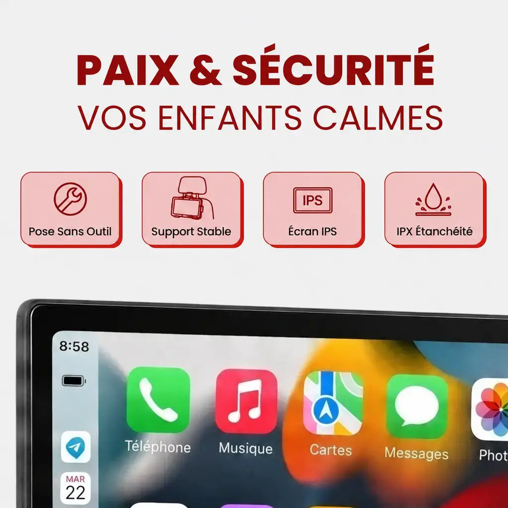 Écran Appuie-Tête Voiture 10'' Tablette Tactile Carplay & Android Auto