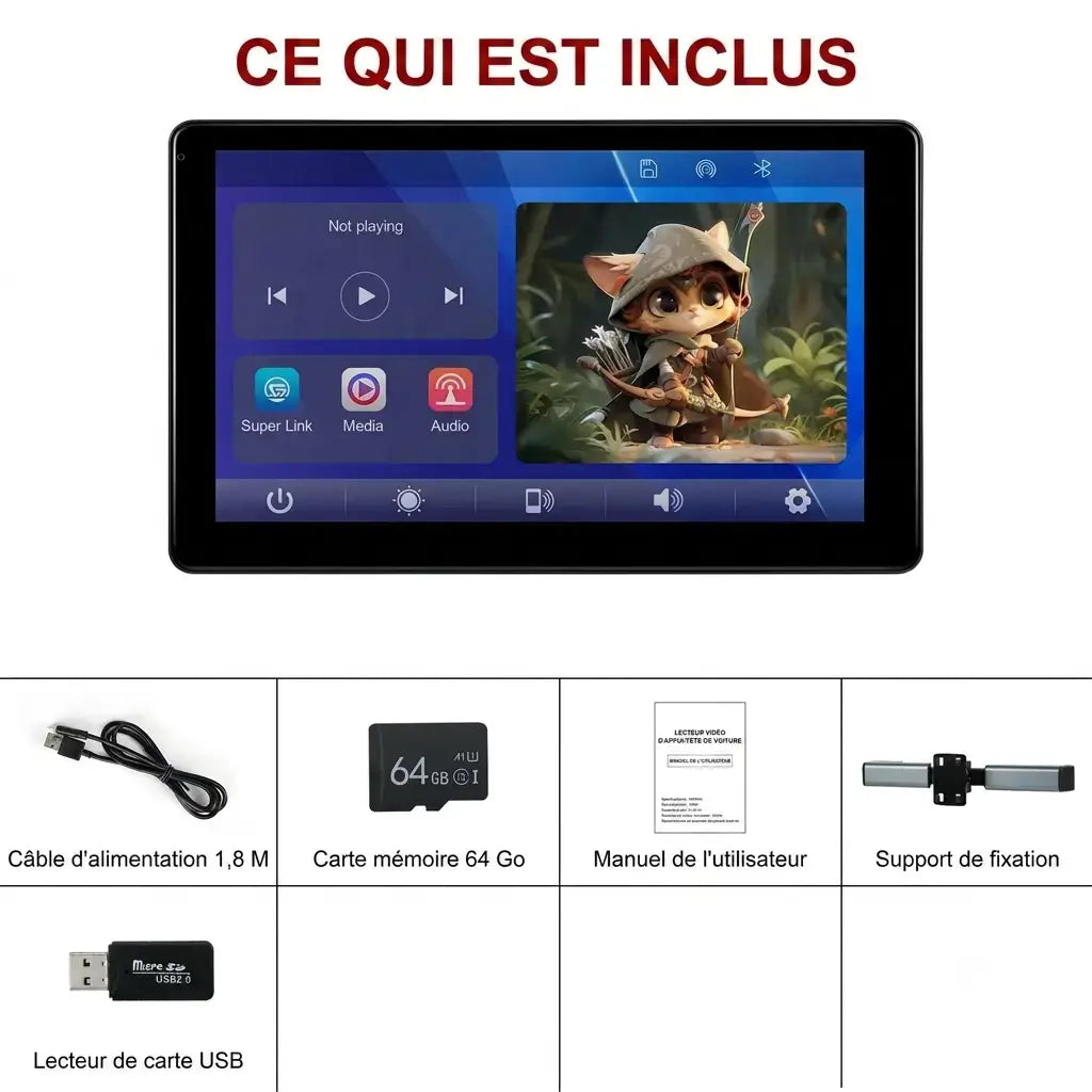 Écran Appuie-Tête Voiture 10'' Tablette Tactile Carplay & Android Auto