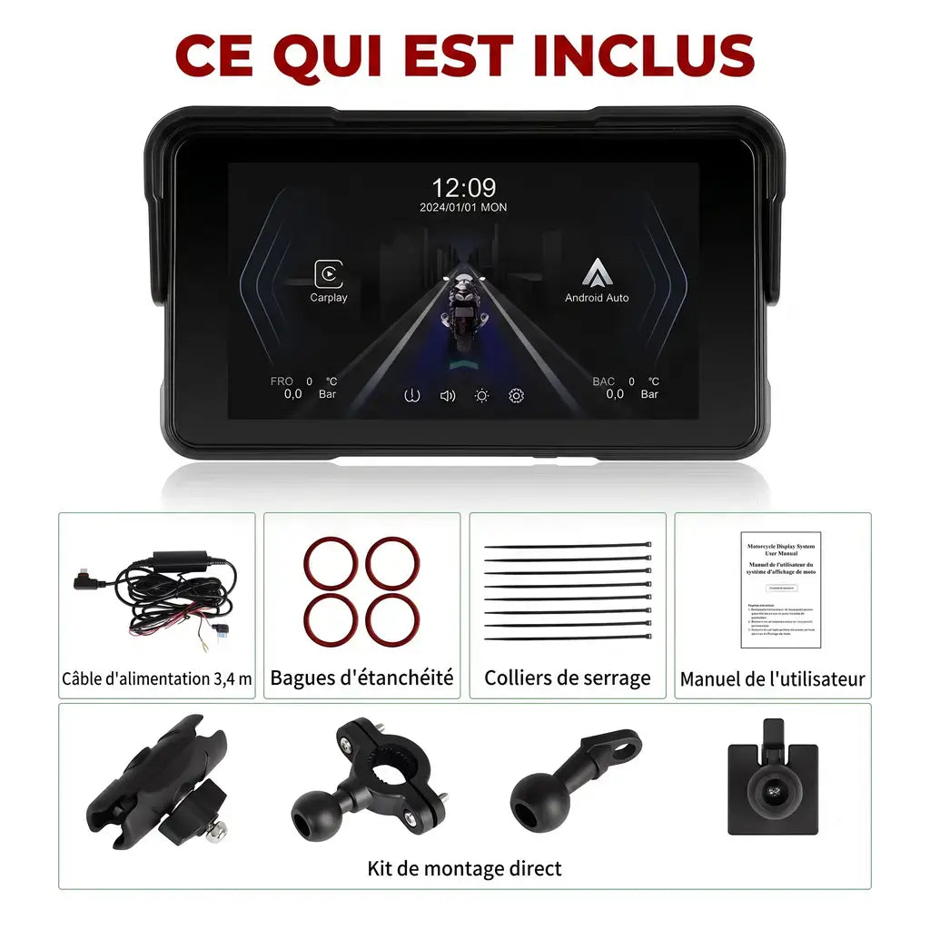 Écran Moto 5'' Étanche Carplay & Android Auto