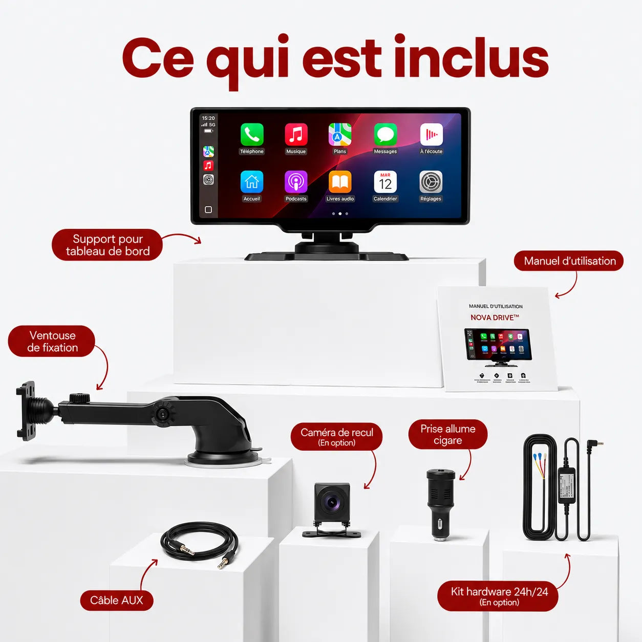 Écran CarPlay Sans Fil Bluetooth avec Dashcam 4K Caméra Embarquée | Nova Drive™
