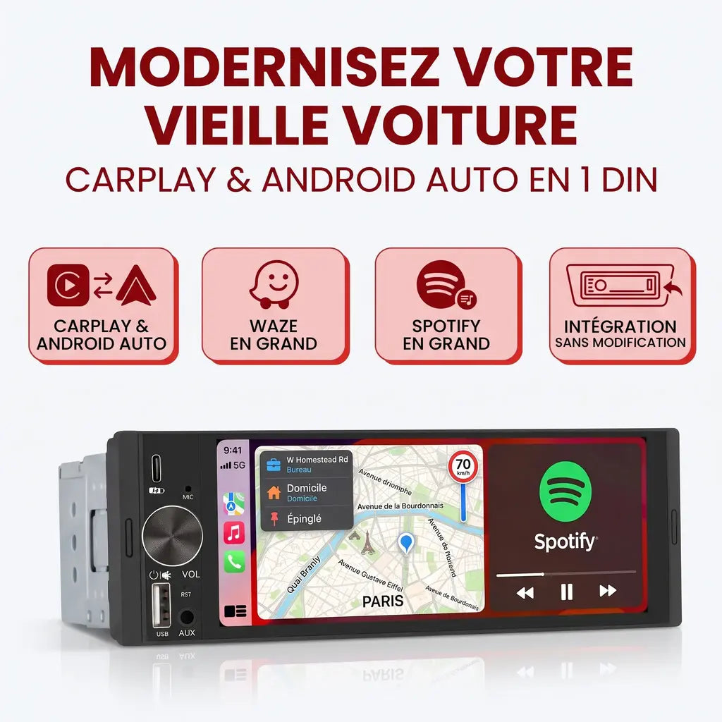 Autoradio 1 DIN Carplay & Android Auto