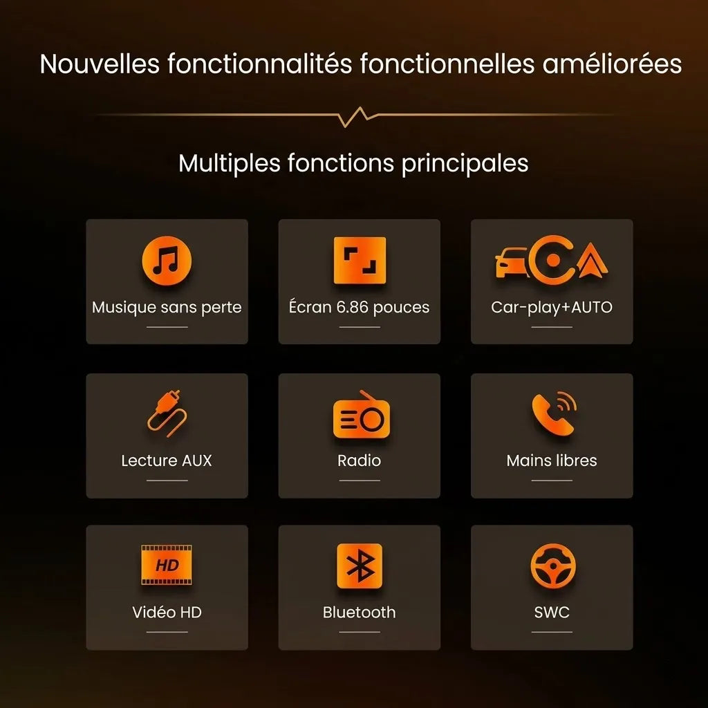Autoradio 1 DIN Écran Tactile 6.86" - Apple CarPlay & Android Auto Sans Fil