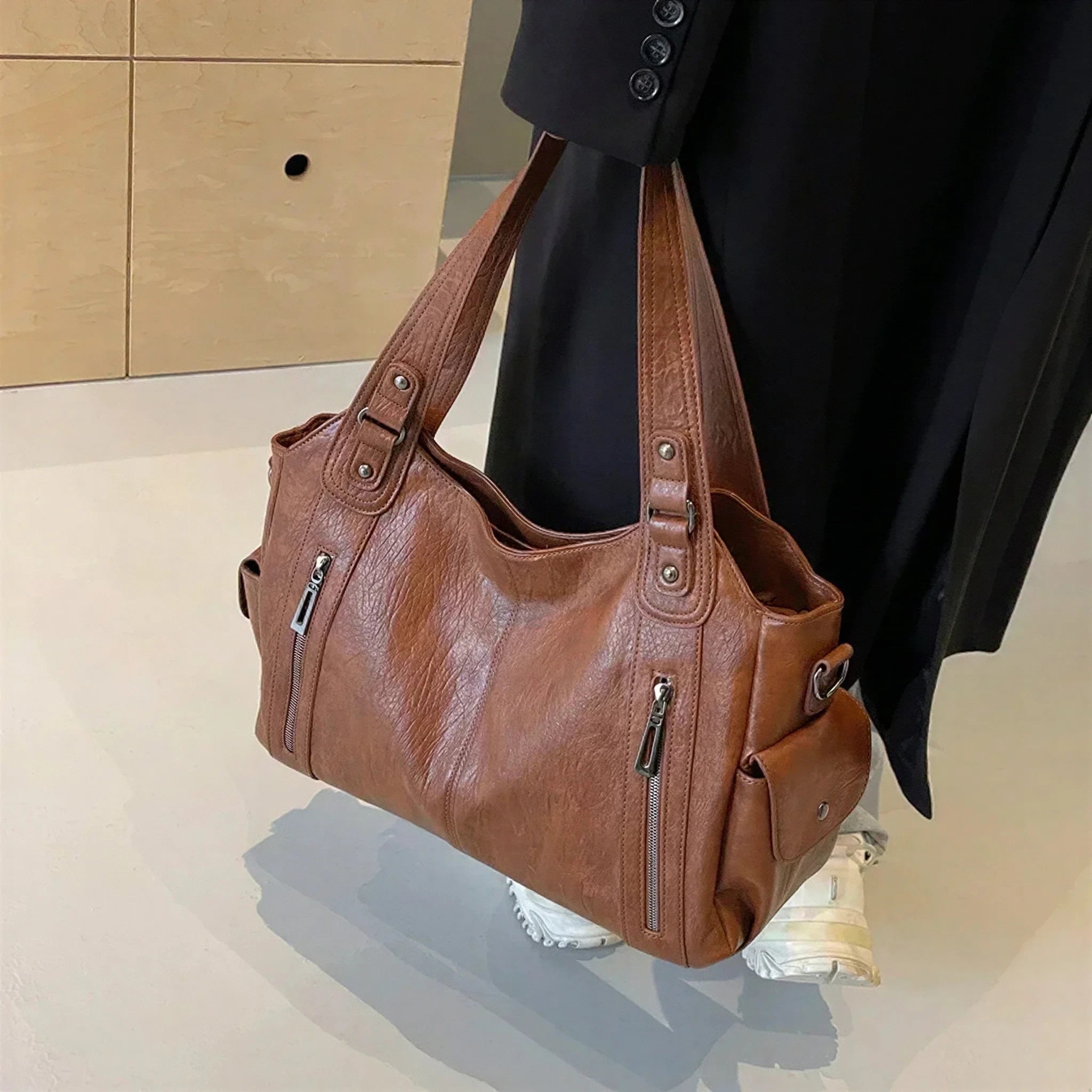Sac à main en bandoulière de cours, fermeture zip - Calanthe - 13
