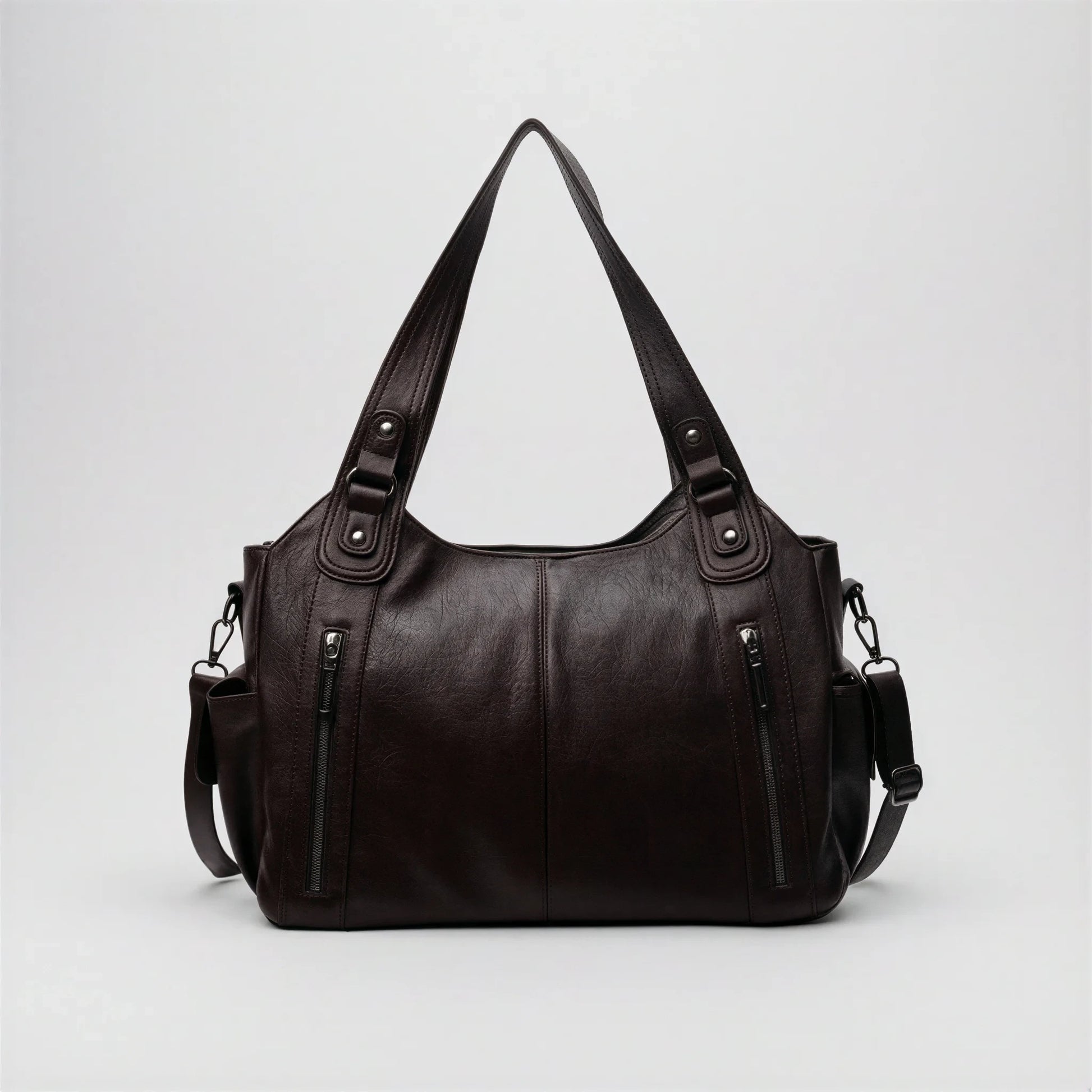 Sac à main en bandoulière de cours, fermeture zip - Calanthe - Chocolat