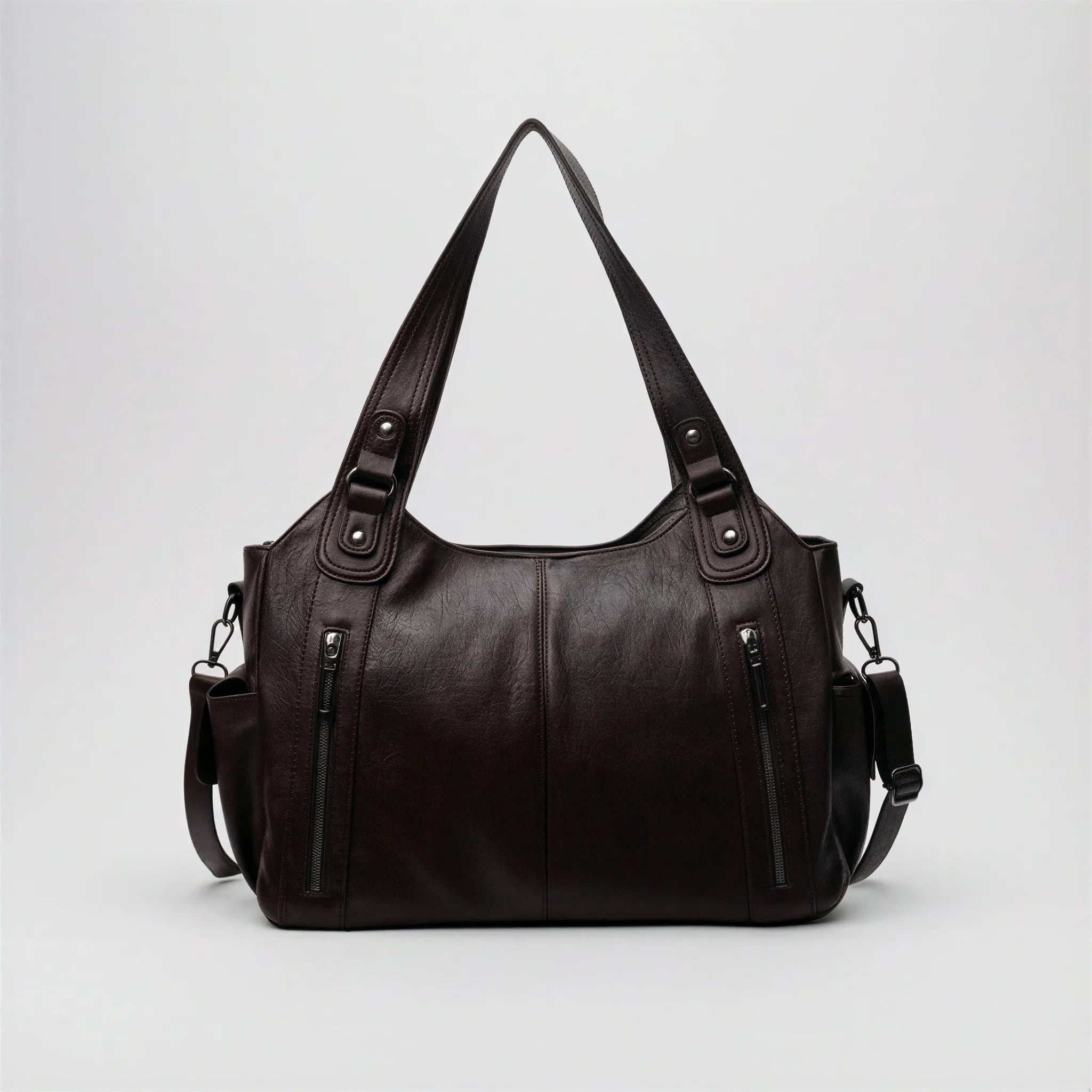 Sac à main en bandoulière de cours, fermeture zip - Calanthe - Chocolat