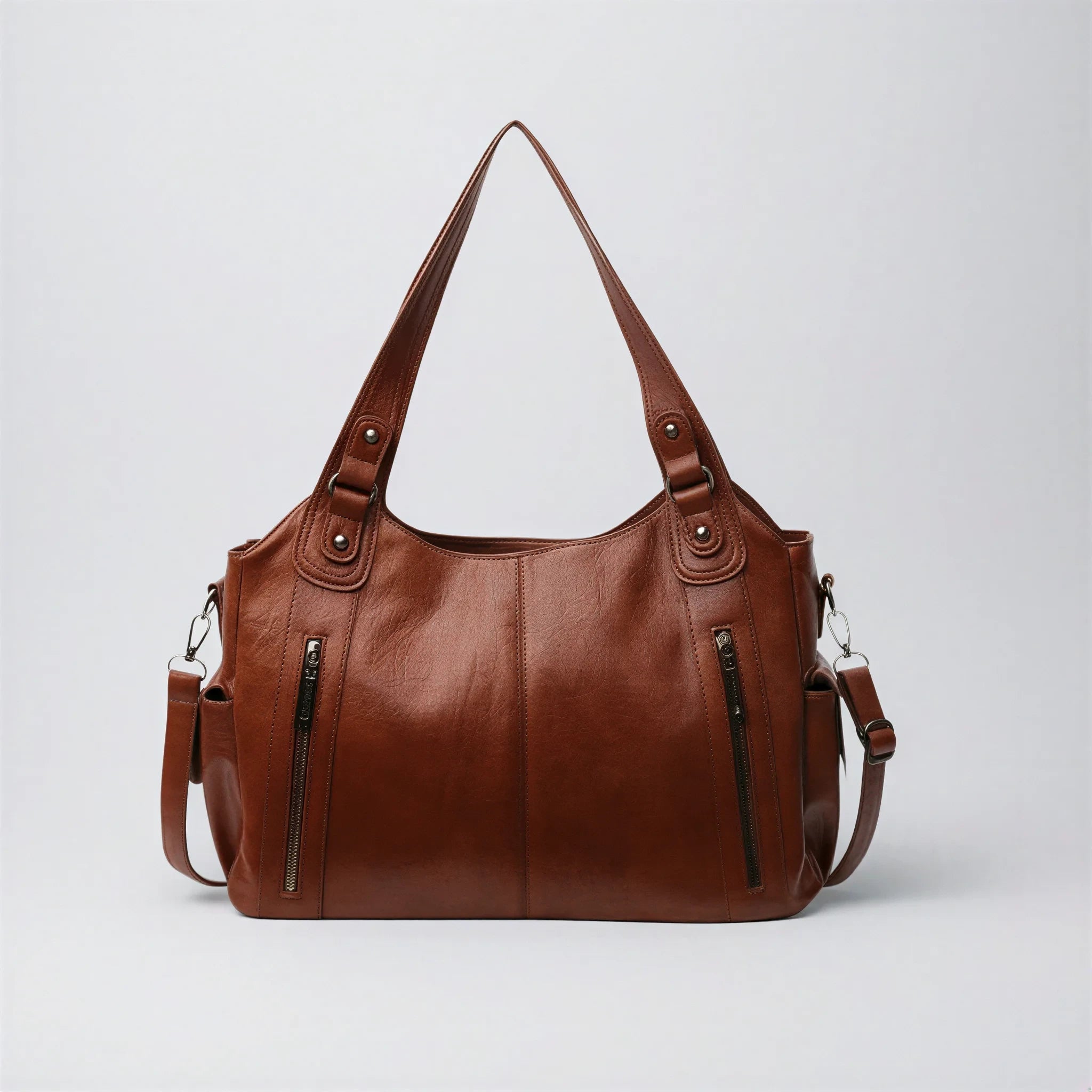 Sac à main en bandoulière de cours, fermeture zip - Calanthe - Marron