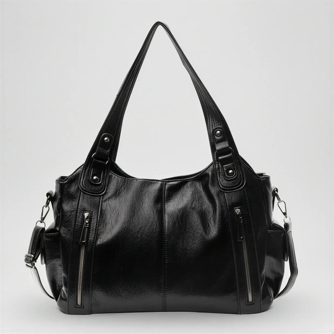 Sac à main en bandoulière de cours, fermeture zip - Calanthe - Noir
