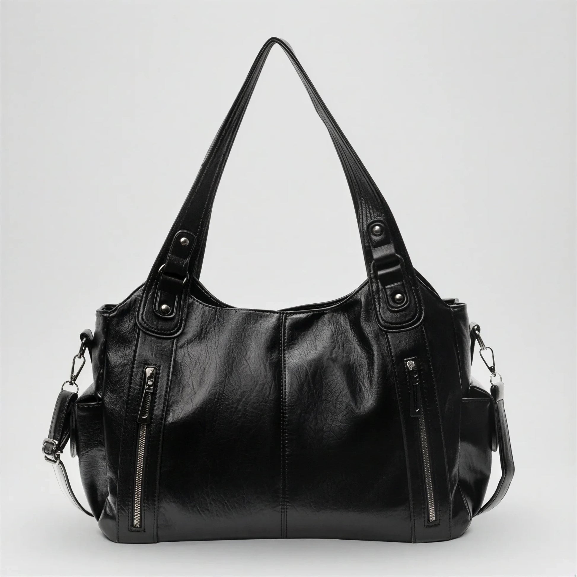 Sac à main en bandoulière de cours, fermeture zip - Calanthe - Noir