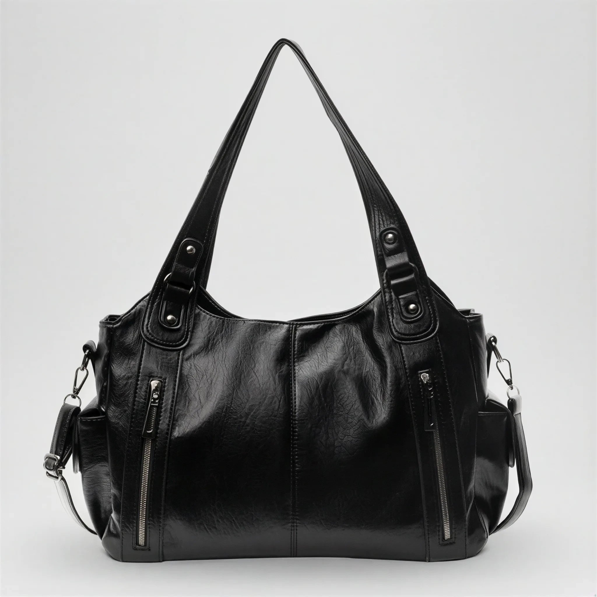 Sac à main en bandoulière de cours, fermeture zip - Calanthe - Noir